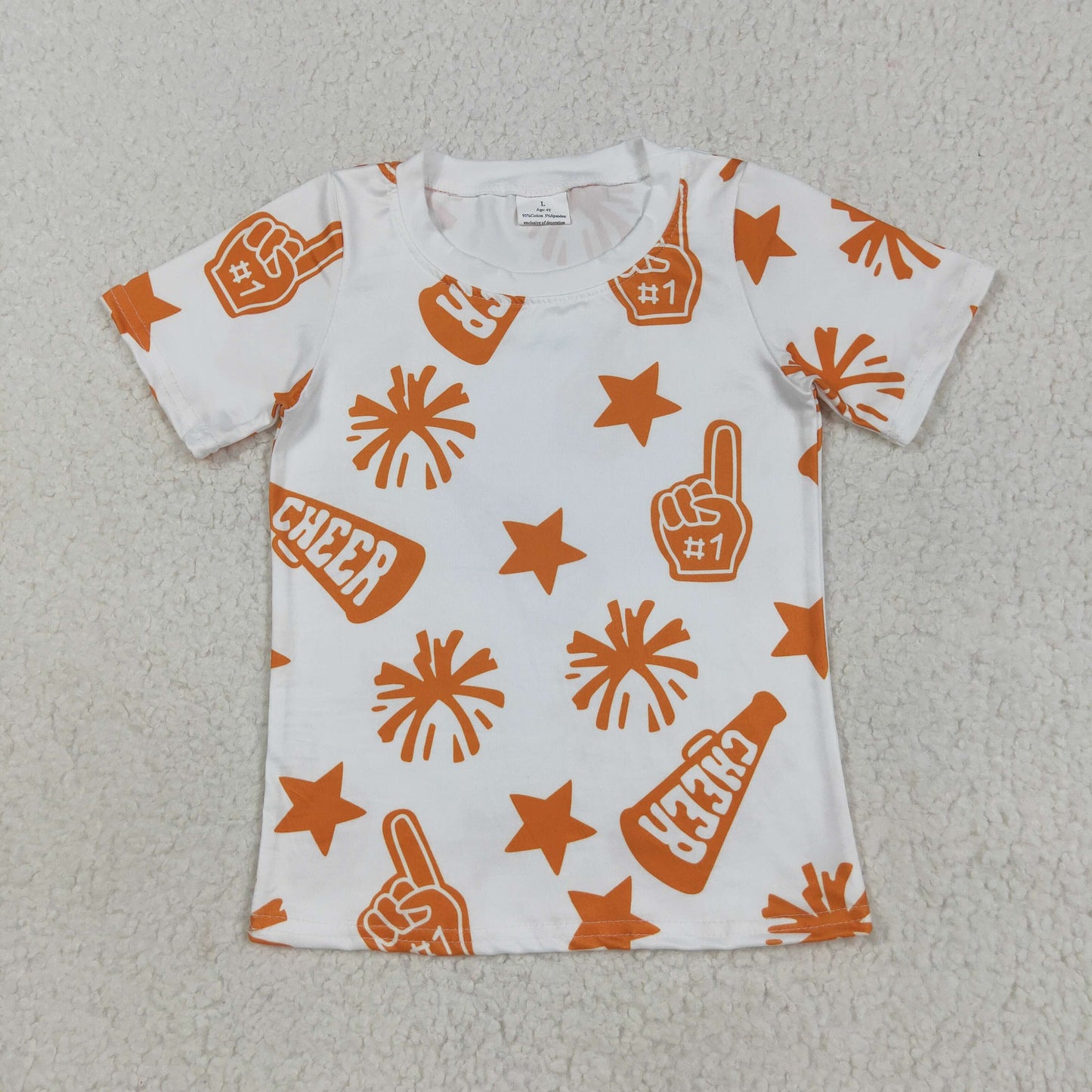 RTS NO MOQ（In Stock) GT1090 Cheer orange fireworks star white short-sleeved top