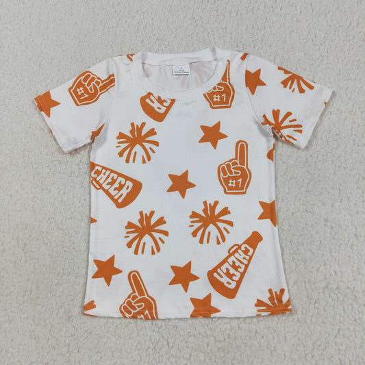 RTS NO MOQ（In Stock) GT1090 Cheer orange fireworks star white short-sleeved top