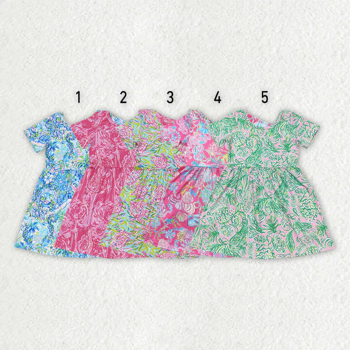 RTS baby girls clothes floral pattern short Sleeve dress