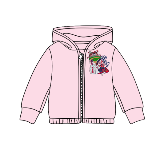 Custom moq 5 mix size milk silk baby girls clothes team pink hooded long sleeve top-25.8.4