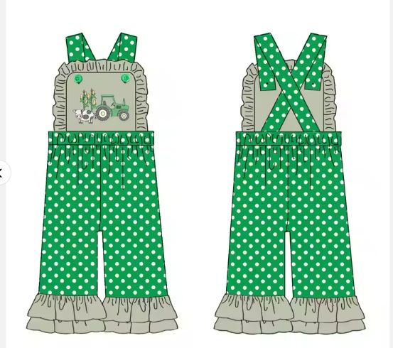 Custom moq 5 each style eta 6-7weeks baby girl clothes green short sleeve pants set 2 and romper and dress and jumpsuit-25.7.26
