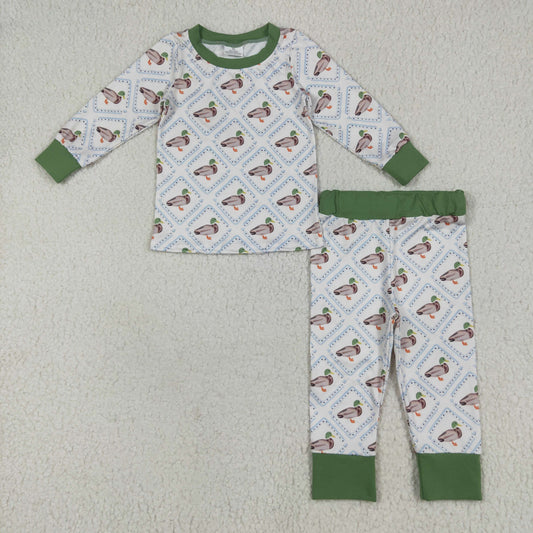 RTS NO MOQ（In Stock) BLP1086 Duck plaid beige green long-sleeved trousers pajama set