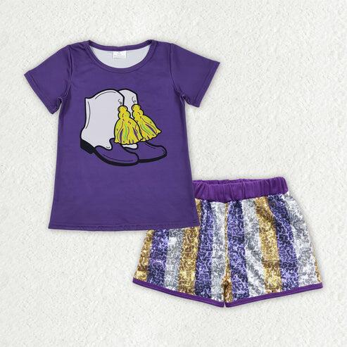 RTS NO MOQ Sibling Baby Girls Mardi Gras Sequin Stripe Top And Shorts Set Cute Festive Outfit for Infants Baby Clothing Set