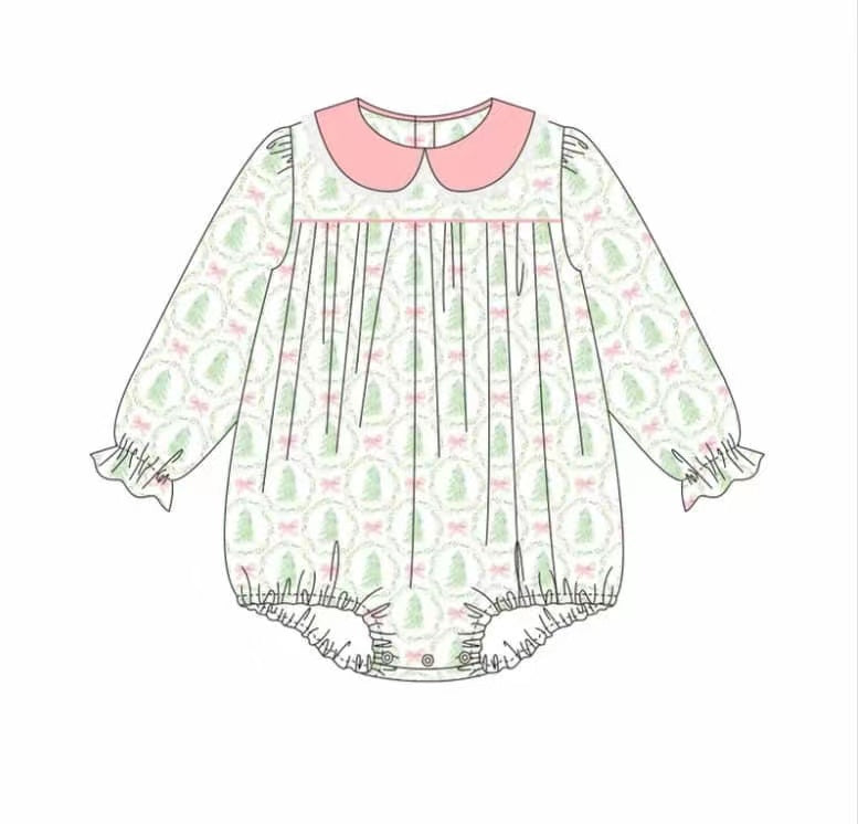 5.11custom each style moq 5eta 4-5week Sibling Sister Christmas style Christmas tree prints green baby girls romper and dress match family design