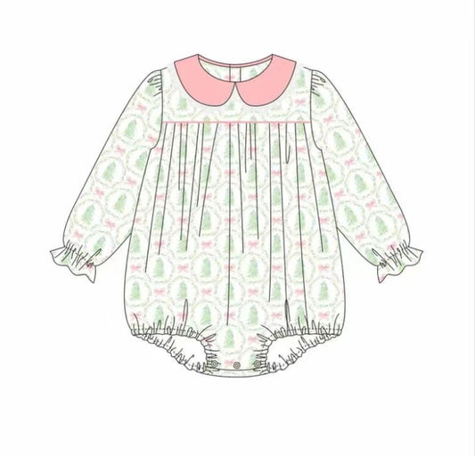5.11custom each style moq 5eta 4-5week Sibling Sister Christmas style Christmas tree prints green baby girls romper and dress match family design