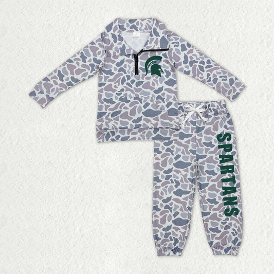 Custom moq 5 mix size milk silk summer teams baby boys clothes camouflage long sleeve pants sets-25.10.27