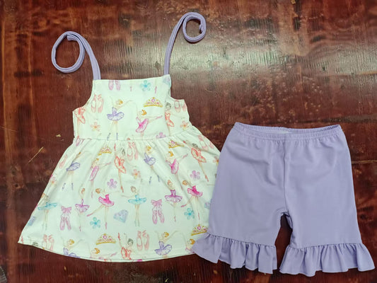Custom moq 3 eta 6-7weeks baby girls clothes ballet girls suspenders shorts sets-25.4.30