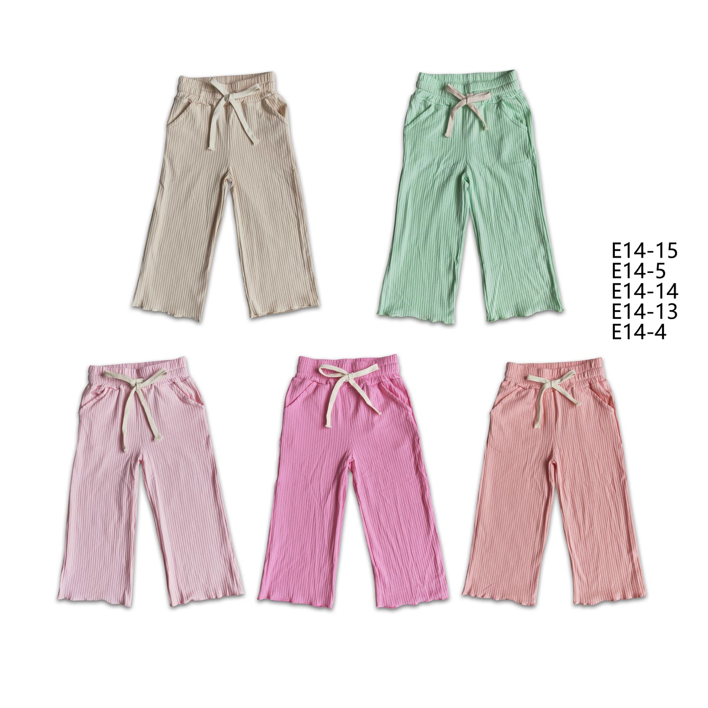 RTS NO MOQ Baby Girls Solid Drawstring Straight Pocket Pants