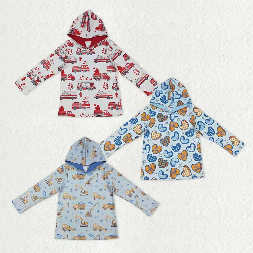 RTS NO MOQ Sibling Baby boy clothes Valentine hooded long-sleeved and tops