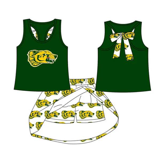 Custom moq 5 each style eta 6-7weeks baby girl clothes team green short sleeve skirt sets-25.8.25