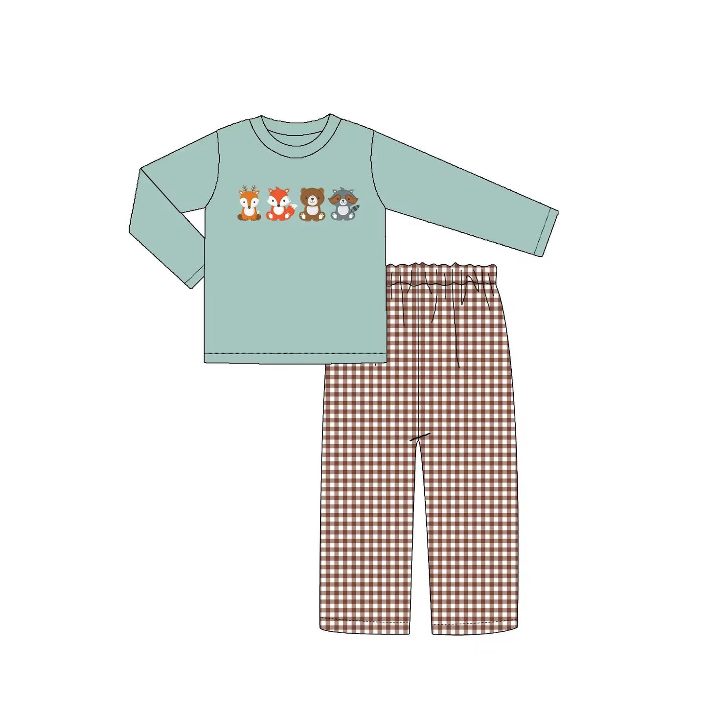 Custom moq 3 eta 6-8weeks Long Sleeve Four Color Animal Teal Top Set