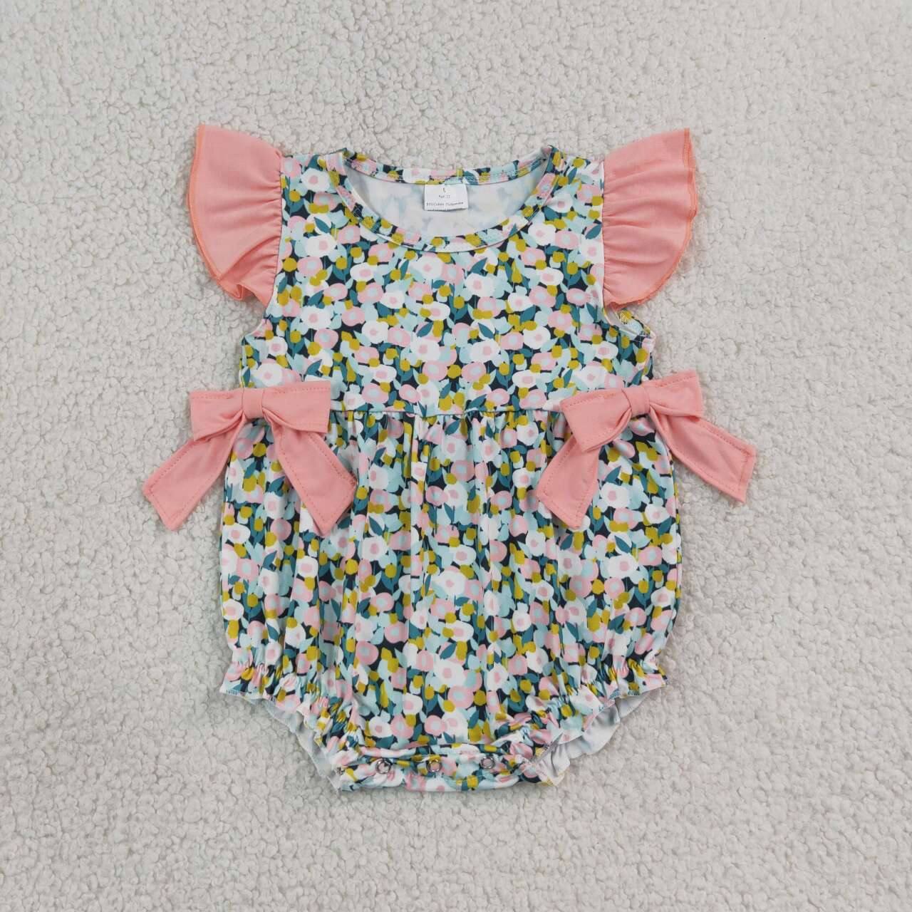 NEW RTS NO MOQ milk silk SR4125 Baby Girls Colorful Flower Flutter Short Sleeve Ruffle Hem Summer Rompers