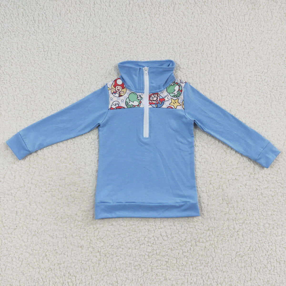 RTS NO MOQ（In Stock)  Boys  Light Blue Zipper Long Sleeve Top