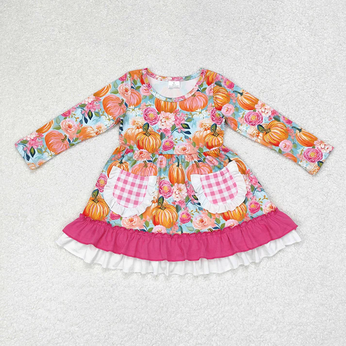 RTS NO MOQ Pumpkin Flowers Sibling Rompers Dresses Clothes Sets halloween sets