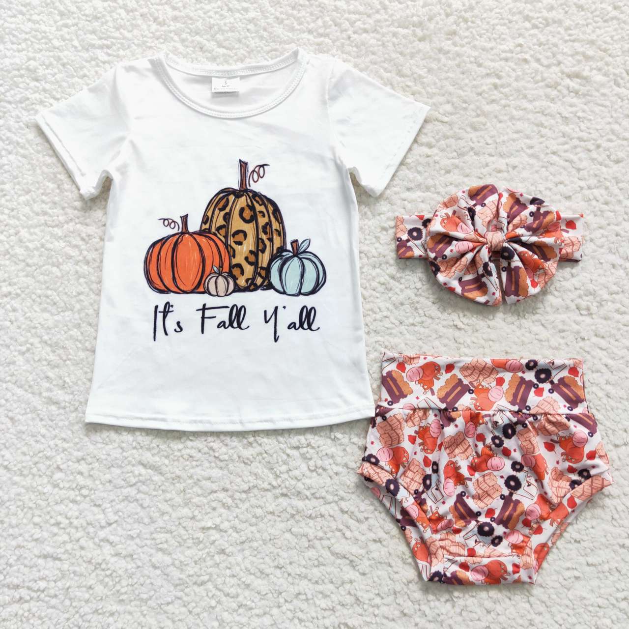 GBO0182 it's fall y'all Pumpkin White Short Sleeve Brief Set
