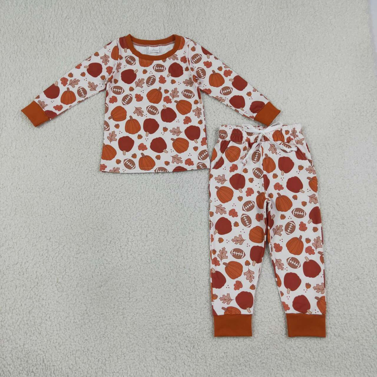 NEW RTS NO MOQ milk silk BLP1539（BT1928+P1197）Baby Boys Football Pumpkins Top Pockets Pant Autumn Set