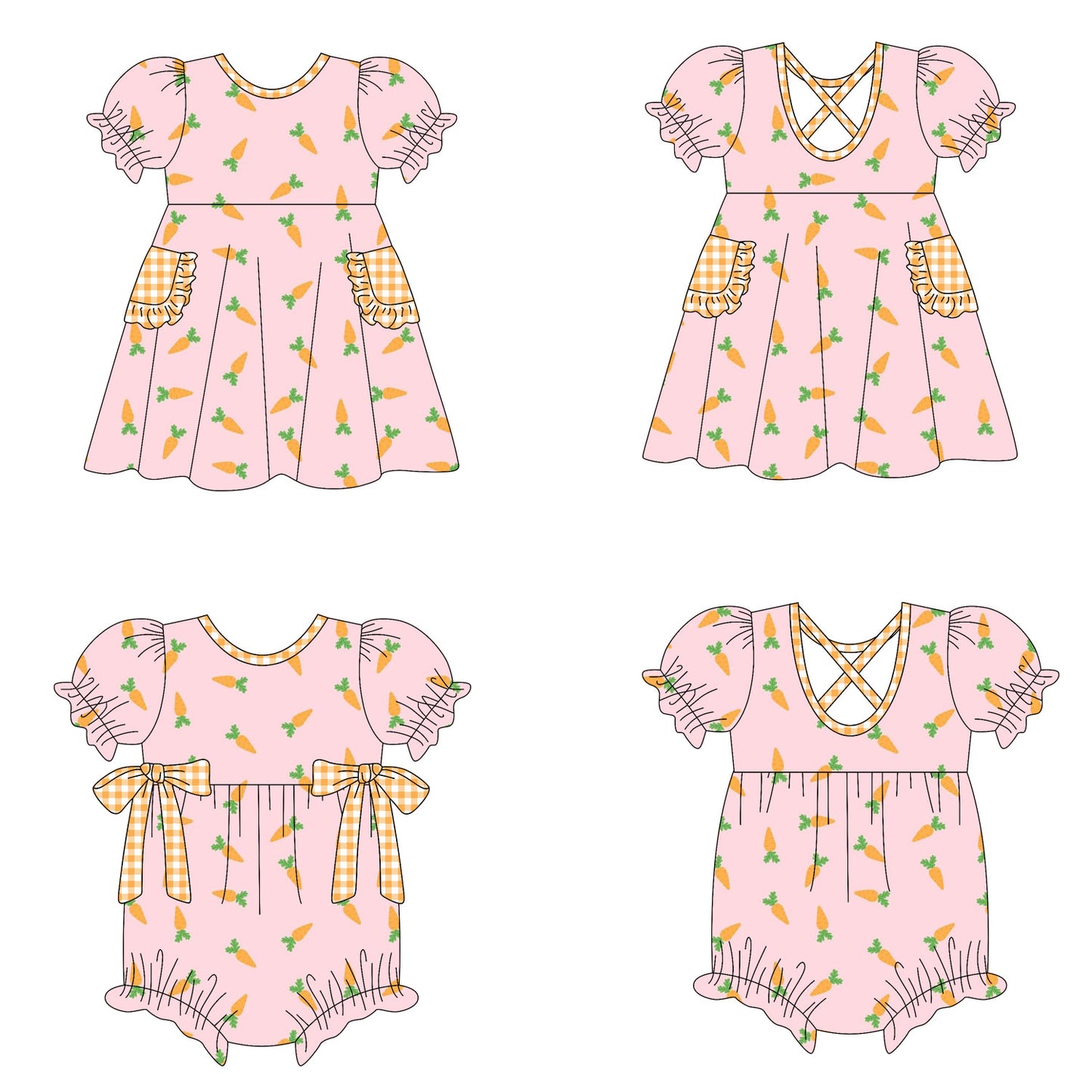 25.10.9 custom each style moq 8 eta 6-8week Sibling Sisters carrot baby girl short sleeve dress and romper match family design