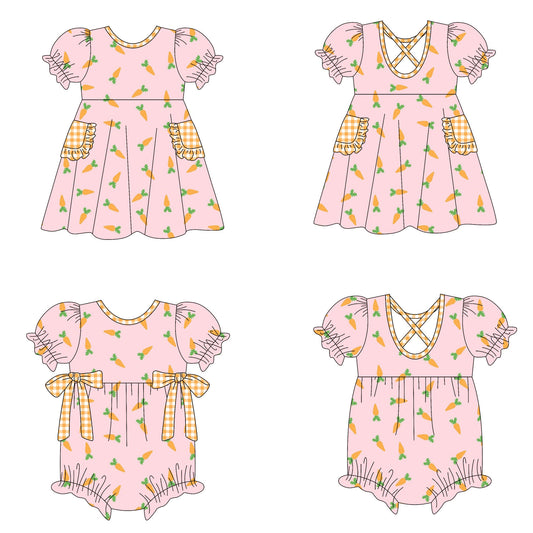 25.10.9 custom each style moq 8 eta 6-8week Sibling Sisters carrot baby girl short sleeve dress and romper match family design