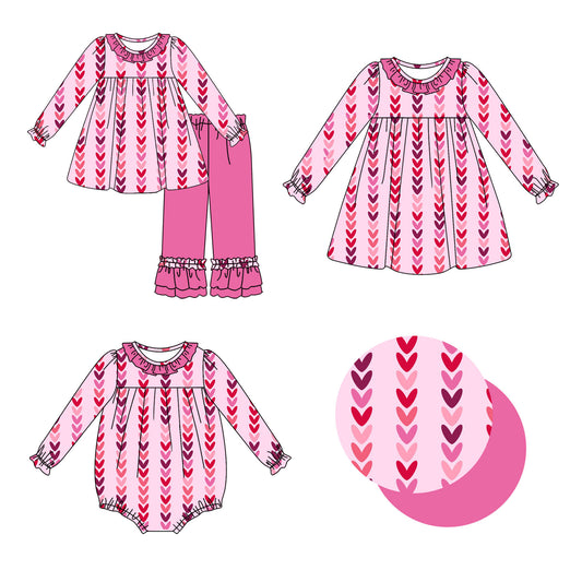 25.9.13 custom each style moq 5eta 6-8week Sibling Sisters love baby girl long sleeve pants sets and dress and rompers match family design