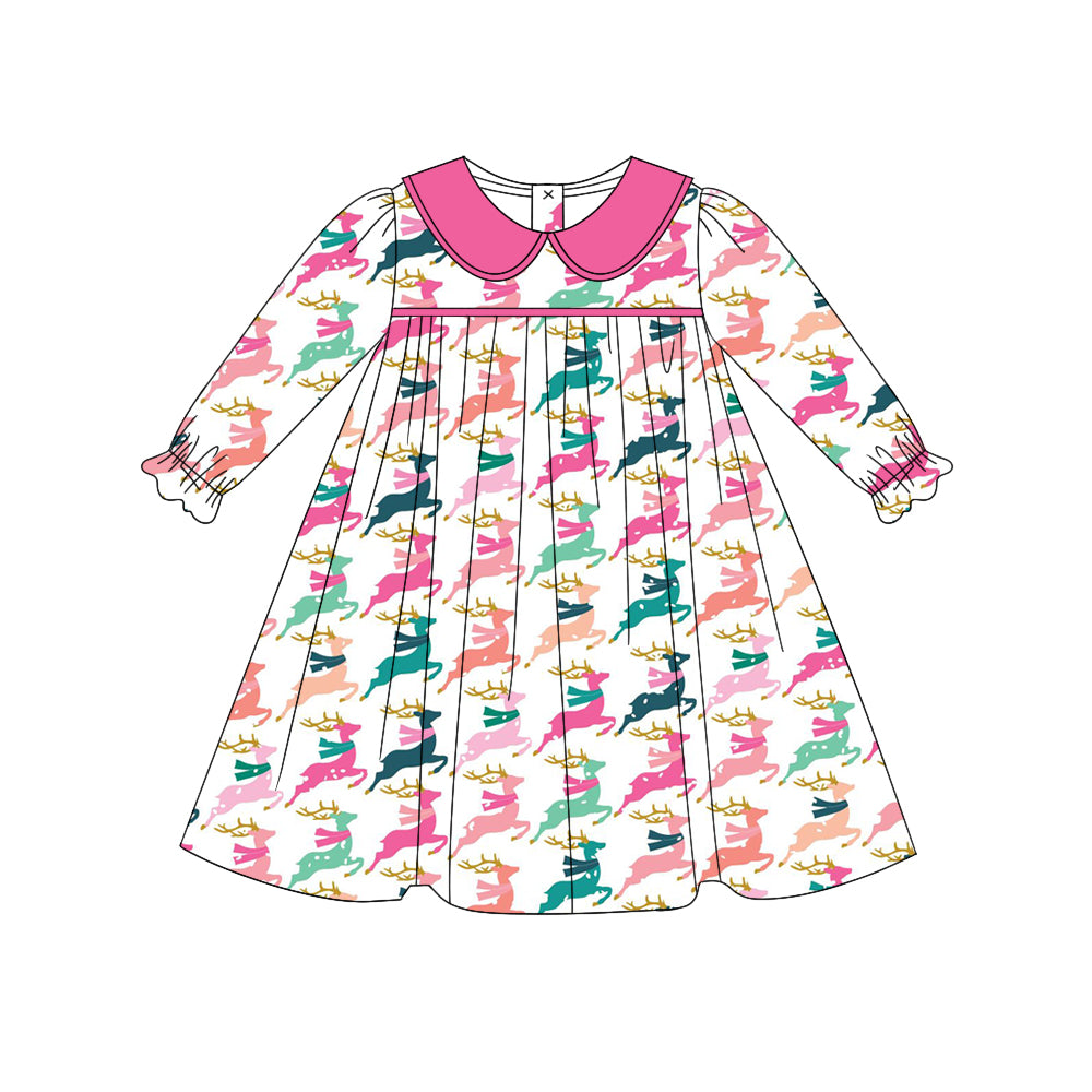 6.29 custom each style moq 5eta 4-6week Sibling Sister Christmas deer pink baby girls sets and dress and briefs sets match family design