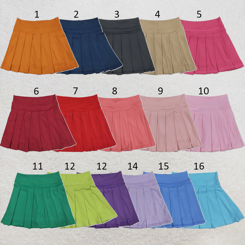 RTS NO MOQ Sibling yoga fabric cotton Baby Girls Solid Elastic Waist Pleated Sports Skirts Yoga Active Bottoms