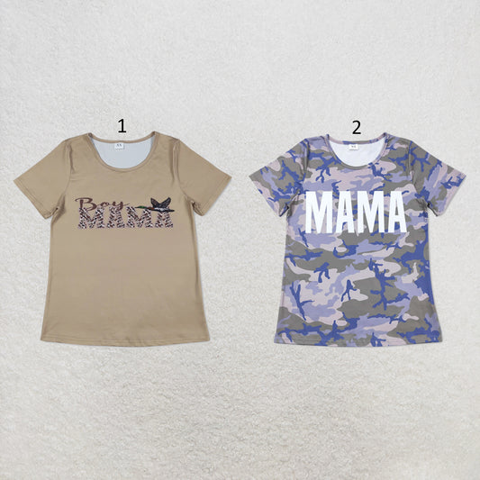 RTS NO MOQ Sibling milk silk Adult Women's Camo Mama's Boys Flying Duck Hunting Print Short Sleeve T Shirt Casual Top