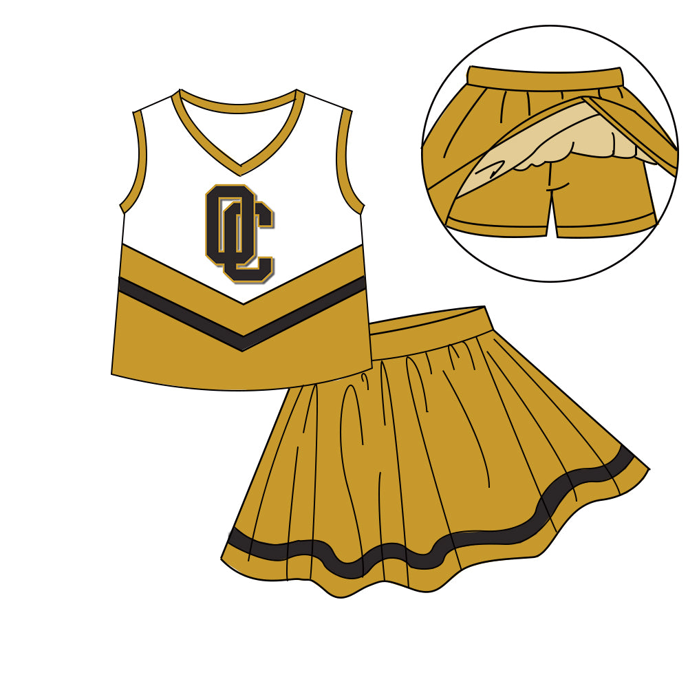 Custom moq 5 mix size milk silk eta 6-8weeks summer teams dark yellow baby girls clothes team sleeveless skirts shorts sets-25.7.7