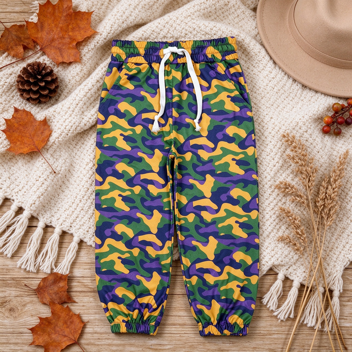 NEW RTS NO MOQ milk silk P1248 Baby Boys Camo Jogger Bottom Elastic Waist Pockets Pants