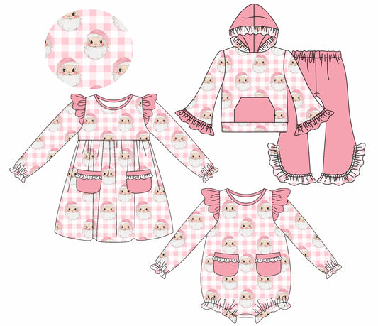 25.7.22 custom each style moq 5eta 4-6week Sibling Sisters Christmas pink baby girl long sleeve pants sets and dress and rompers match family design