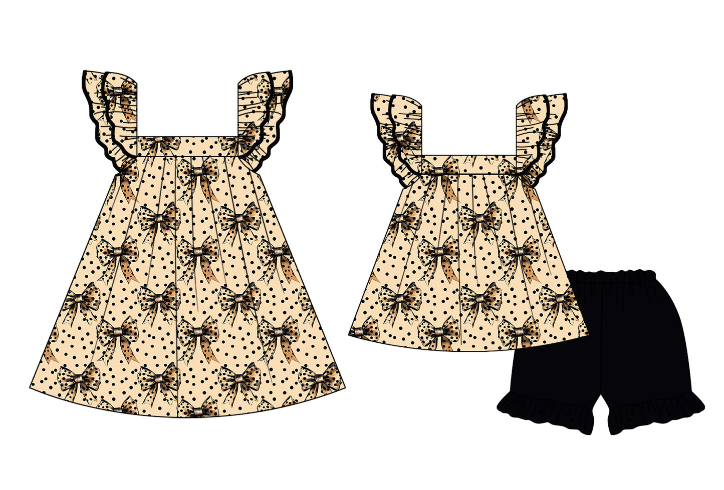 2.15 custom each style moq 5eta 4-6week Sibling Sister bow baby girl short sleeve shorts sets and dresses match design