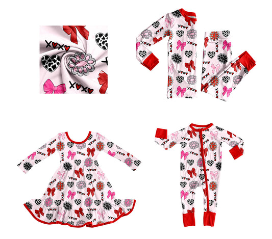 25.9.5 custom each style moq 5eta 4-6week Sibling Sisters love bow baby girl long sleeve pants sets and dress and rompers match family design
