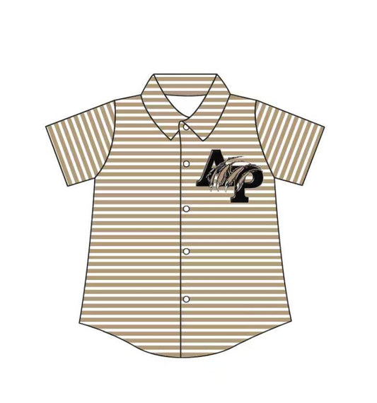 Custom moq 5 mix size milk silk summer teams Baby Boys Summer Stripes Short Sleeve Button Shirts Top