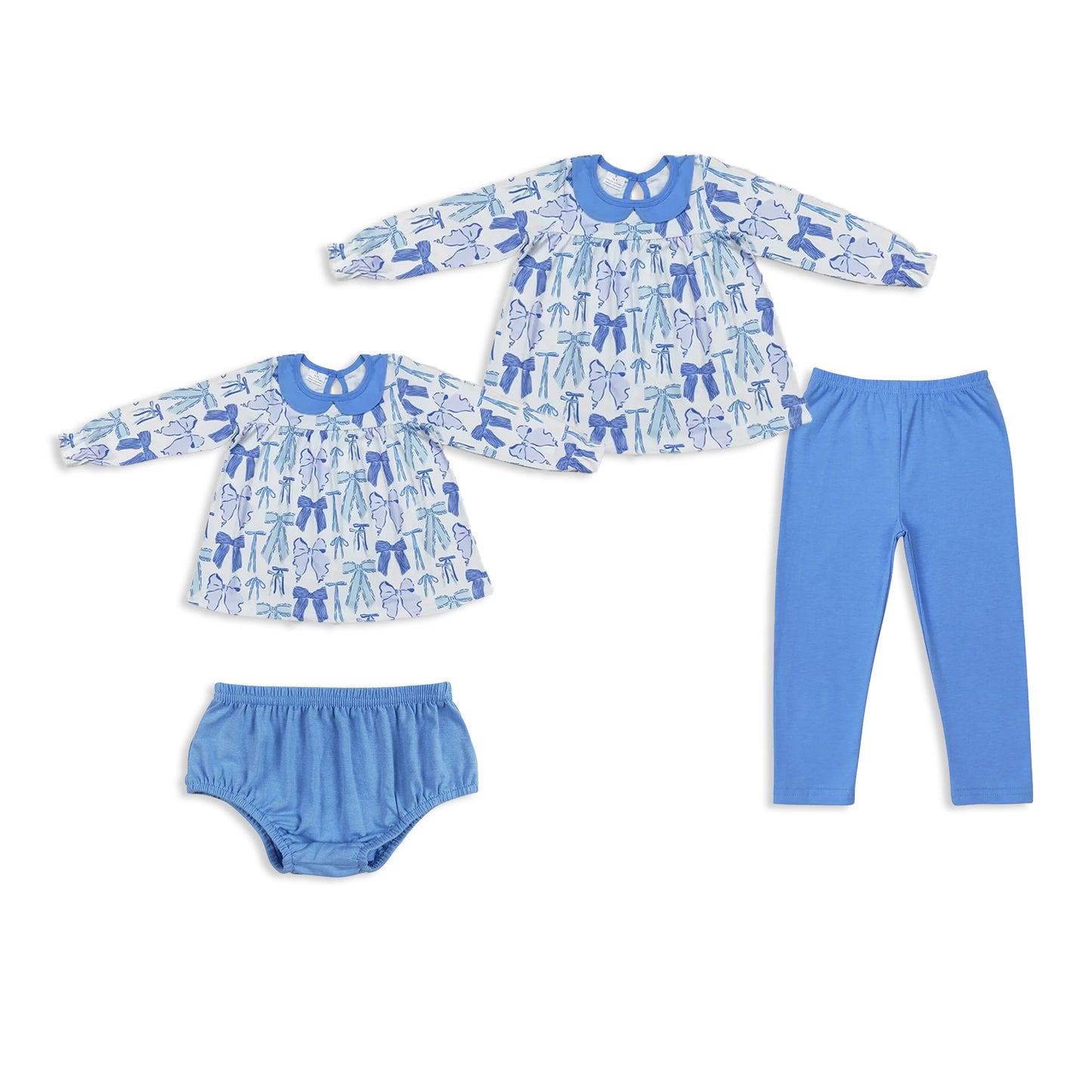RTS NO MOQ Sibling Baby girls clothes bow long-sleeved trousers suit & tops and pants