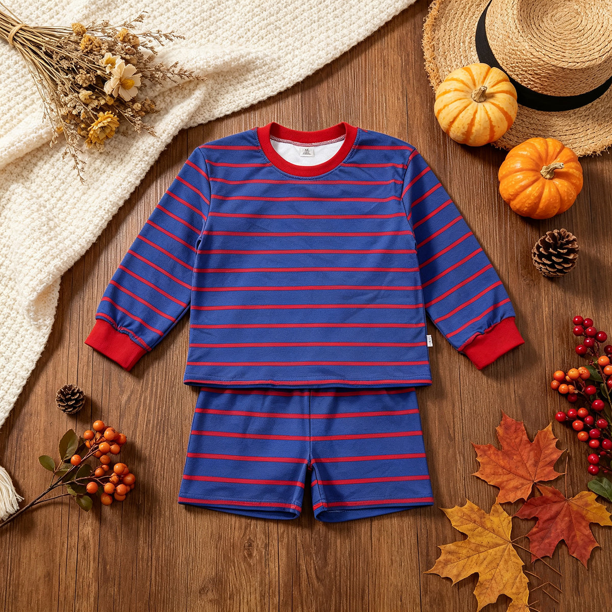 NEW RTS NO MOQ yoga fabric GLS0157 Yoga Baby Girls Red Blue Stripe Shirt Top Shorts Kids Active Sets