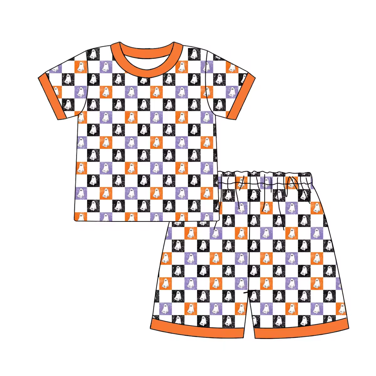 Custom moq 3 eta 6-8weeks Ghost Checkerboard Short Sleeve Set
