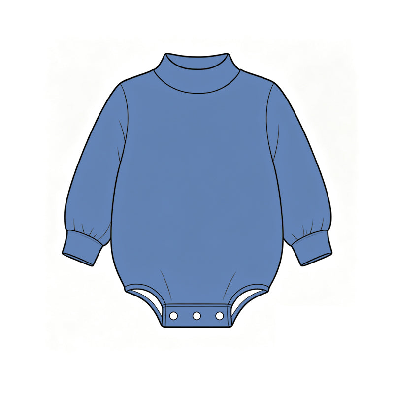 Custom moq 5 boys Blank Cotton Jumpsuit Slate Blue Long-sleeve high-neck Jumpsuit
