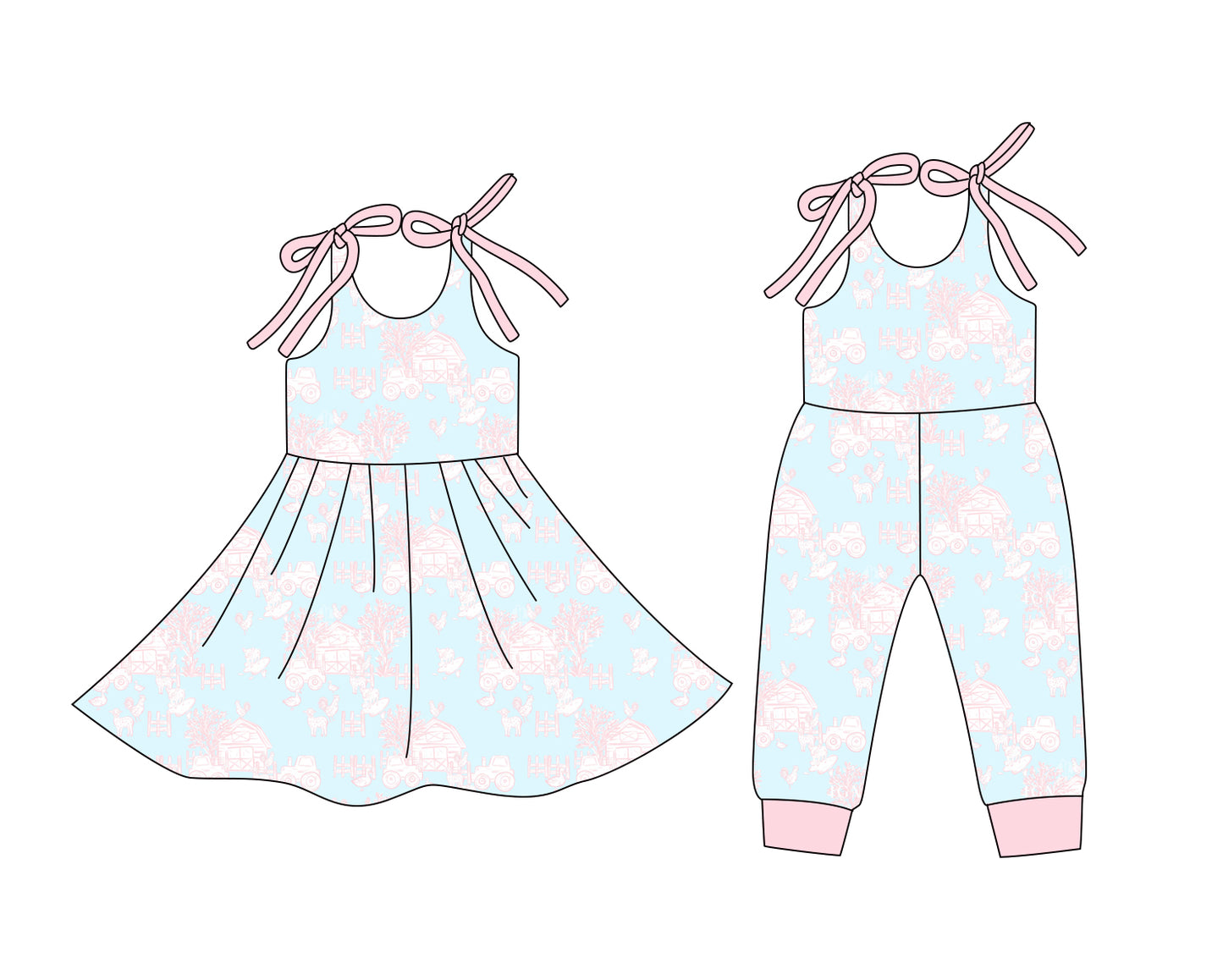 Custom moq 5 mix size Sibling Blue Sleeveless Dress Romper for Baby Girl Infant Summer Outfit Casual Comfortable Clothing