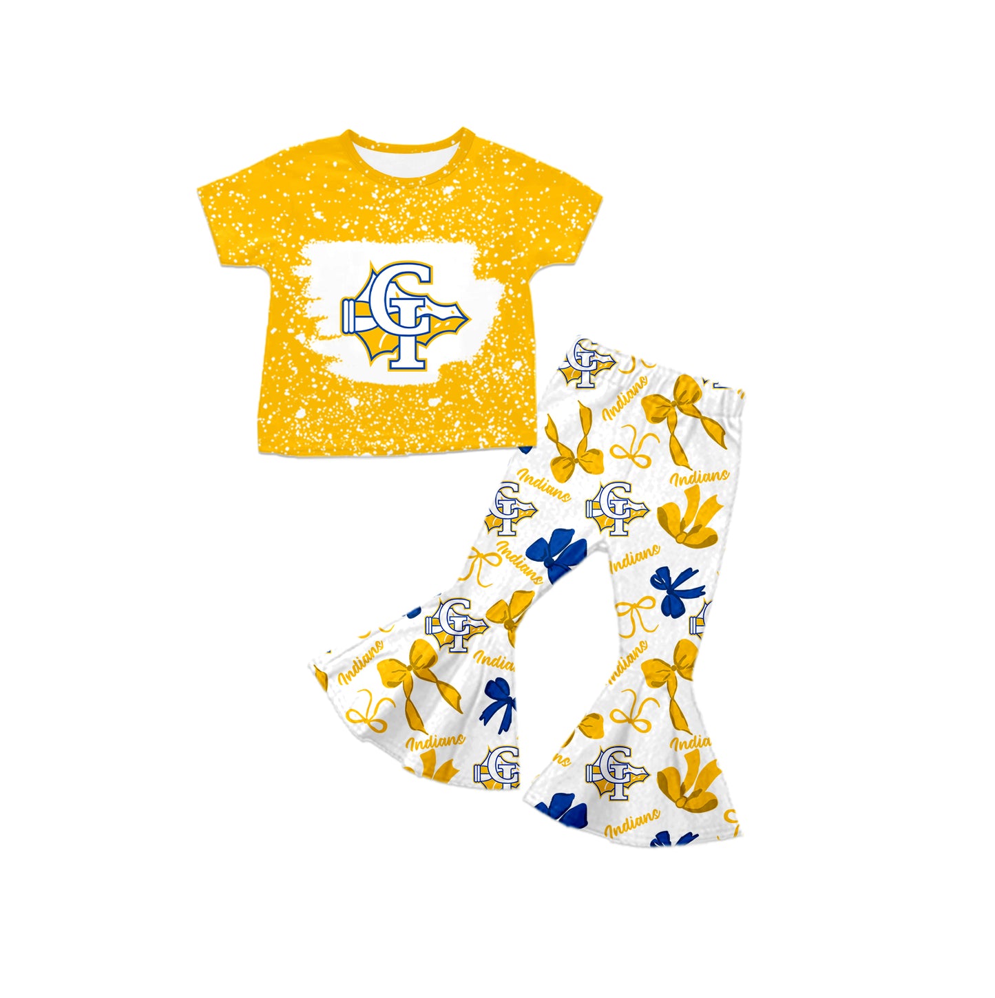 Custom moq 5 mix size milk silk summer teams baby girls clothes bow yellow short sleeve pants sets and hooded long sleeve pants sets-25.7.24