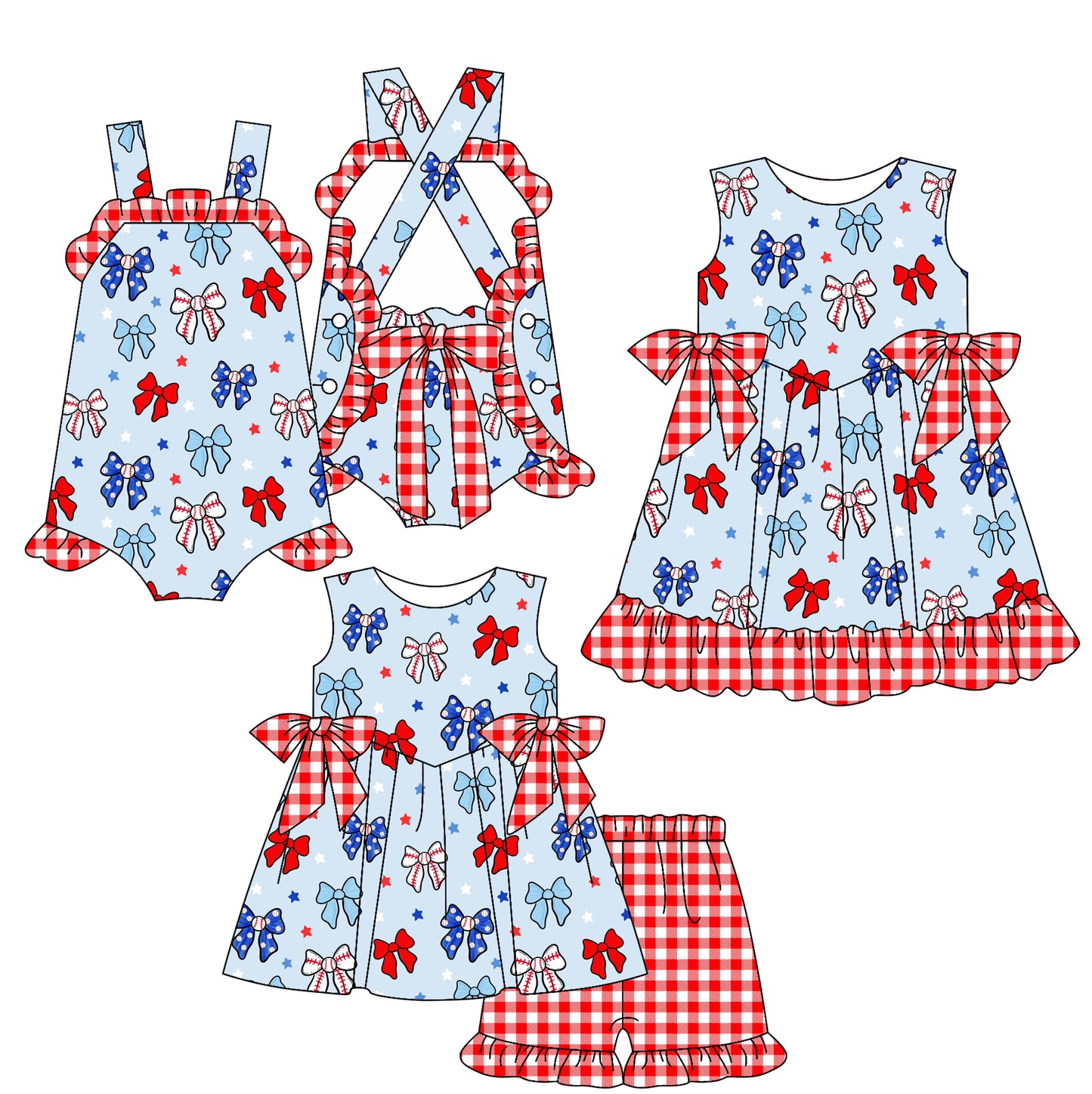 2.26 custom each style moq 5eta 4-6week Sibling Sisters bow baby girl short sleeve shorts sets and dress and rompers match family design