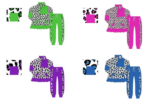 5.20custom each style moq 5eta 4-5week Leopard print different colors Long sleeve trousers suit series