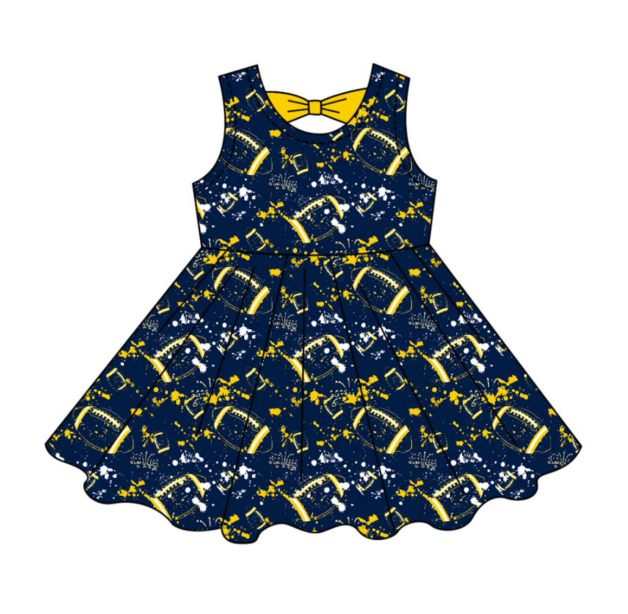Custom moq 5 mix size milk silk summer teams Baby Girls Football  Sleeveless Bow Back Cutout Knee Length Dresses