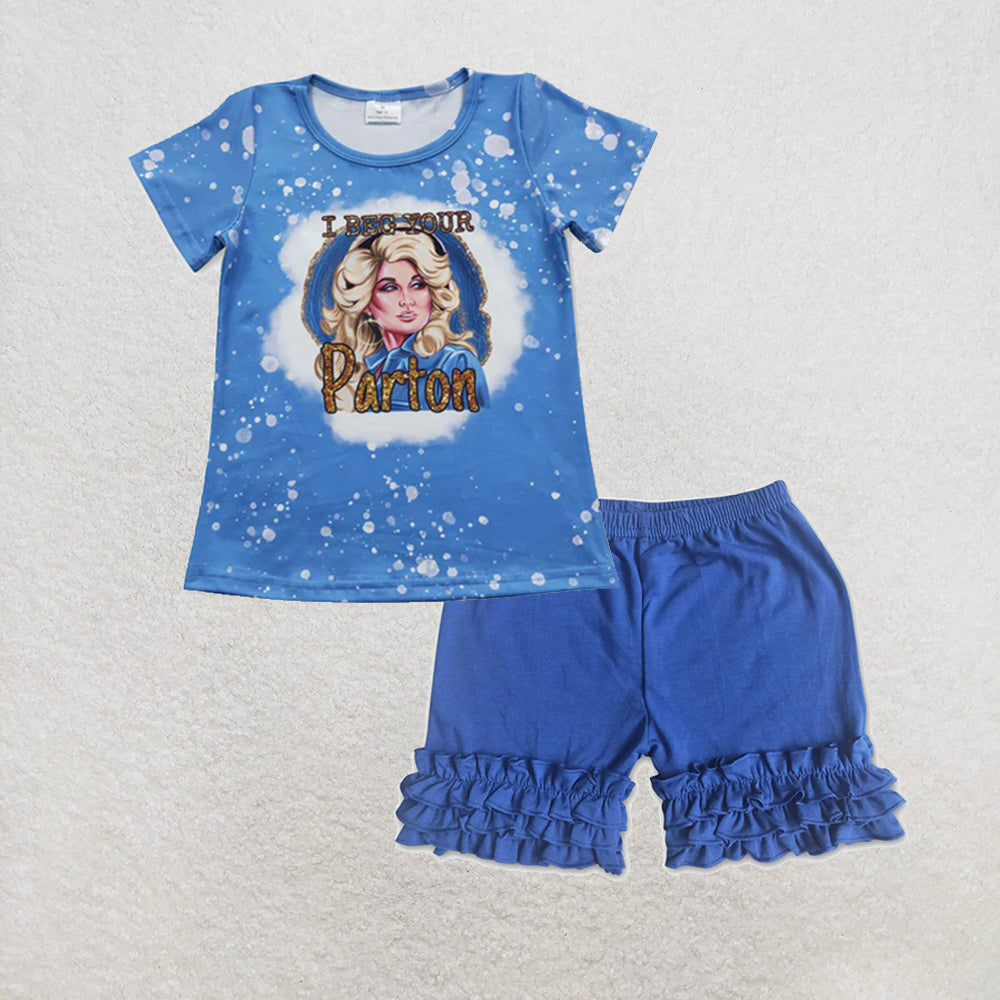 RTS NO MOQ milk silk GT0213+B17-13 Baby Kids Sing Short Sleeve Shirts Tops Icing Ruffle Shorts Set