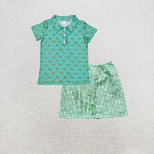 RTS NO MOQ milk silk BT1119+SS0078 Baby Boys Baseball Bats Green Short Sleeve Tee Shirts Tops Plaid Short Set