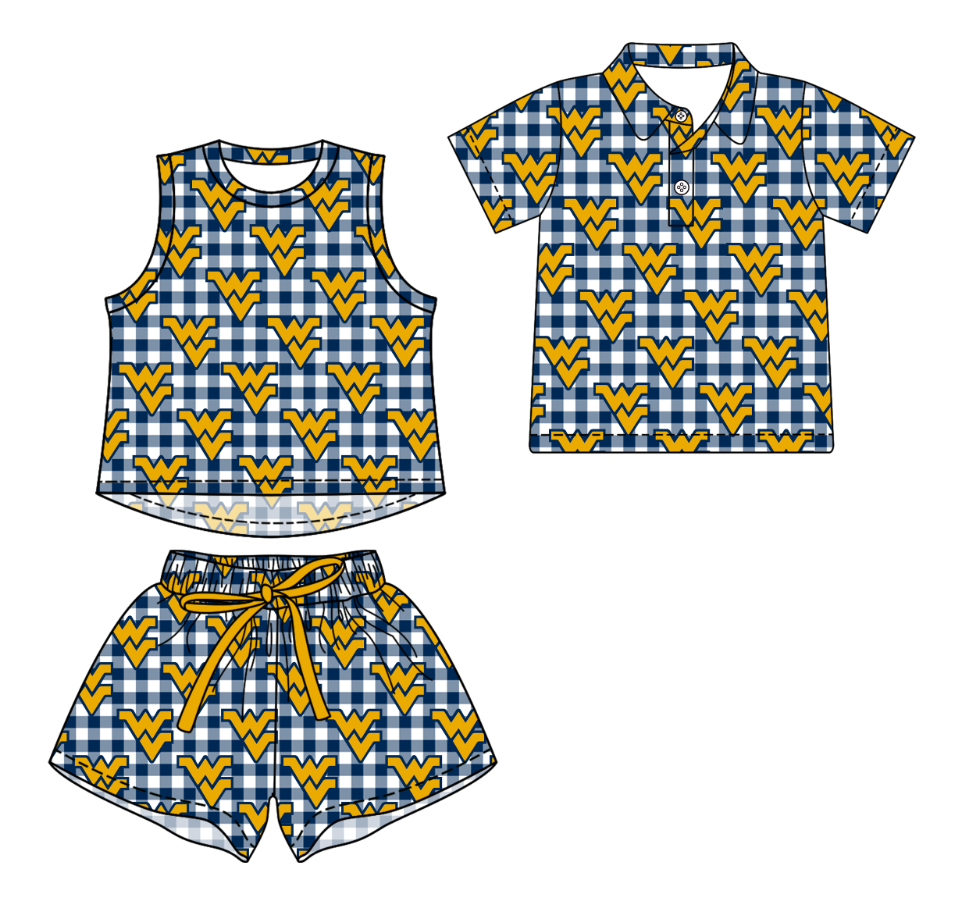 Custom moq 5 mix size milk silk summer teams Checked Girls Sleeveless Top And Short Sets Boys Short Sleeve Button Polo Shirt Top