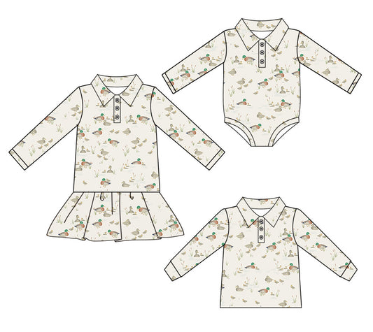 25.10.14 custom each style moq 5 eta 6-8week Sibling Sisters duck baby girl long sleeve dress and romper and top match family design