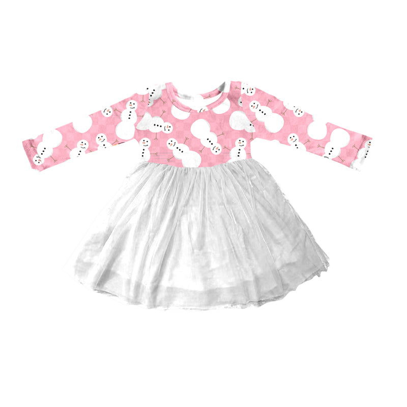 6.8 custom each style moq 5eta 4-6week Sibling Sister Christmas snow man pink baby girls pajamas sets and dress and baby romper match family design