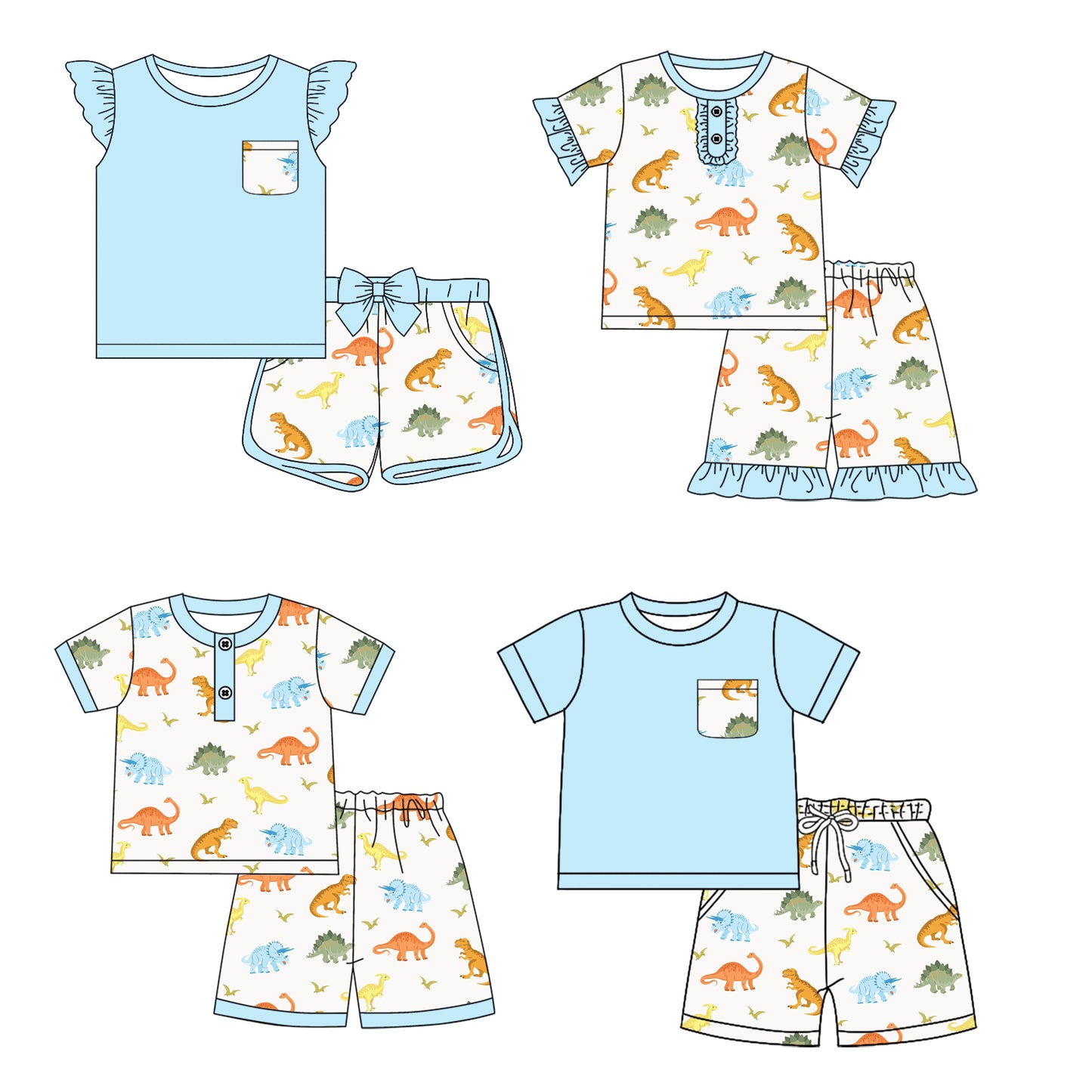 12.17 custom each style moq 5eta 4-6week Sibling Sister dinosuar baby boy short sleeve shorts fish sets 1 and easter sets 2 and set 3 match design