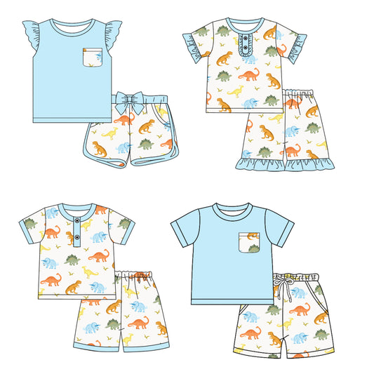 12.17 custom each style moq 5eta 4-6week Sibling Sister dinosuar baby boy short sleeve shorts fish sets 1 and easter sets 2 and set 3 match design