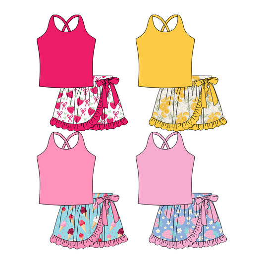 3.18 custom each style moq 5eta 4-6week Sibling Sister baby girls clothes Short sleeve skirts sets 1 and skirts sets 4 match family design