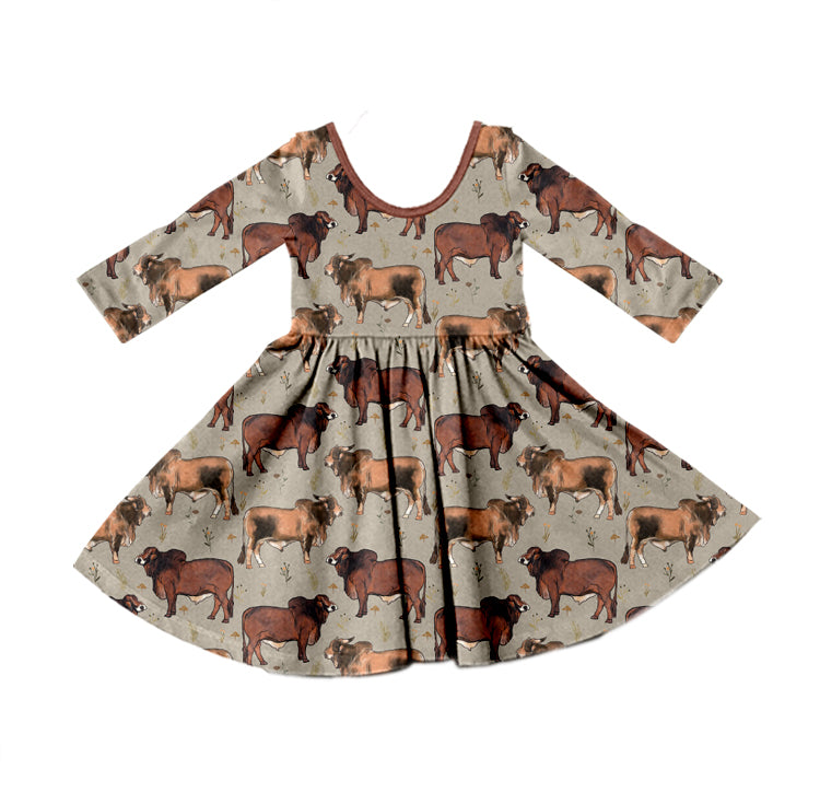 8.26 custom each style moq 5eta 4-6week Sibling Sister cow brown baby girl sets and dress match family design